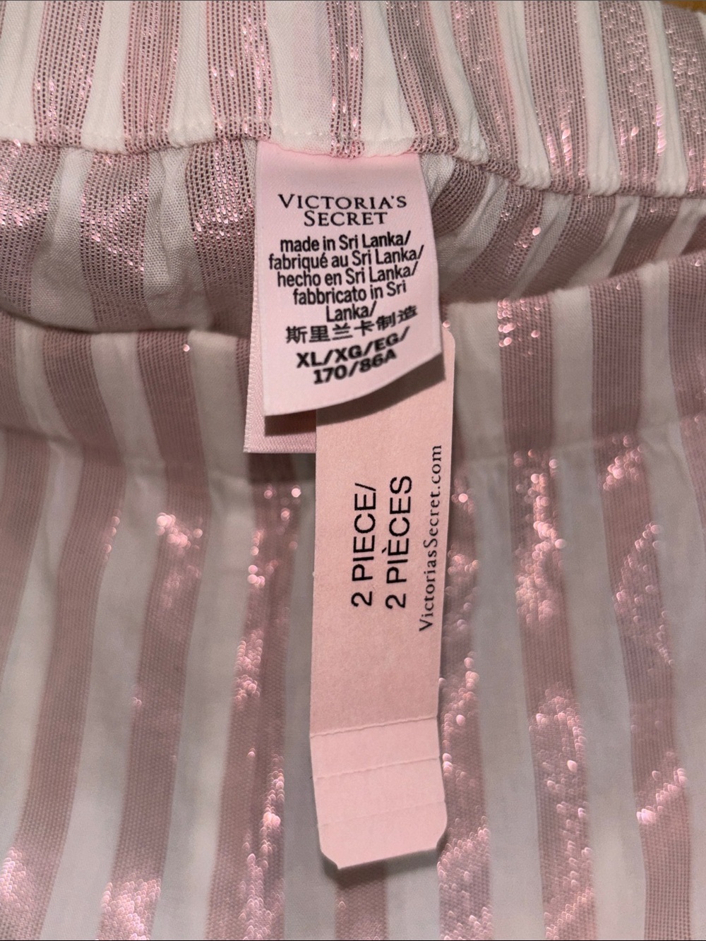 XL Victorias Secret Pajamas Set New with Tags Iconic Pink and White Stripes - Picture 11 of 12